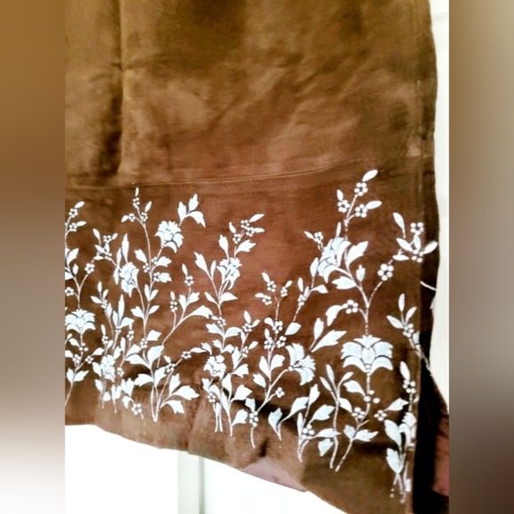Tyler Boe Women 100% Genuine Suede Leather Skirt Floral Terracotta Cognac/Blue 6 - Picture 8 of 16